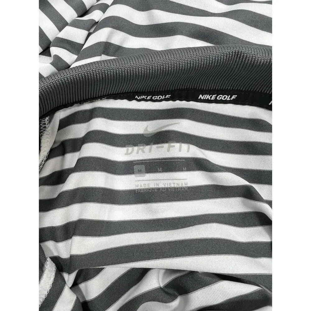 Nike Golf Polo Shirt Men Sz Medium Gray Striped Dri-Fit Performance